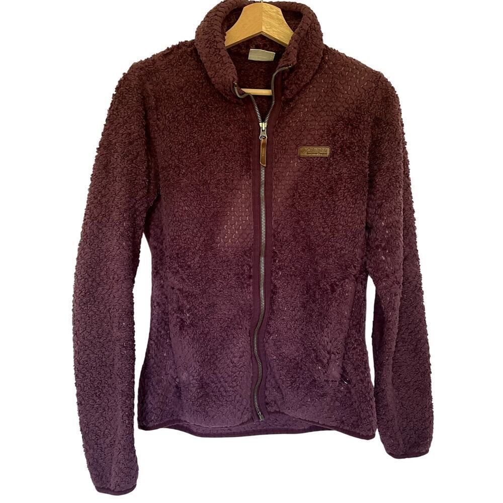 Columbia fleece full zip sweater casual pockets warm women's size small purple
